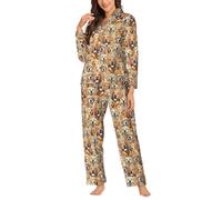 Yyoretp Women's labrador retriever Dogs Print Long Sleeve Pajamas Button Down 2 Piece Pjs with Pockets,Warm Sleepwear Black