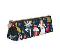 Yyoretp Women's Nutcracker Ballet Xmas Dance Print Leather Pencil Pouch Cosmetic Makeup Case Pen Office Stationery Markers Bag