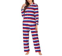 Yyoretp Women's Russian Flag Print Long Sleeve Pajamas Button Down 2 Piece Pjs with Pockets,Warm Sleepwear Black