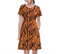 Yyoretp Women's Tiger Stripes Orange Pattern Print Summer Casual Short Sleeve Dresses Tshirt Beach Dress with Pockets