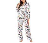 Yyoretp Women's Xmas Funny Gnomes Print Long Sleeve Pajamas Button Down 2 Piece Pjs with Pockets,Warm Sleepwear Black