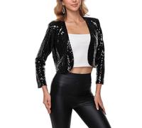 YYPBI Sequin Shrug Bolero Long Sleeve Open Front Glitter Cardigan Jackets Wedding Cocktail Party Cropped Top Black L