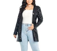 YYPBI Women's Sequin Jacket Long Sleeve Open Front Cardigan Sparkly Blazer Glitter Casual Party Clubwear Coat All Black 3XL