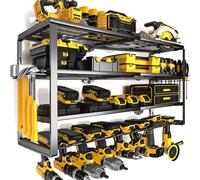 YYR 4 Layer Power Tool Organizer Wall Mount, Cordless Drill Hanger Storage Rack, Battery Tools Holder with Charging Station Shelf for Garage Organization, Workshop, Pegboard, Shed - 32 Inch 8 Slots