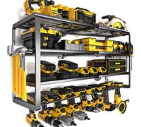 YYR 4 Layer Power Tool Organizer Wall Mount, Cordless Drill Hanger Storage Rack, Battery Tools Holder with Charging Station Shelf for Garage Organization, Workshop, Pegboard, Shed - 32 Inch 8 Slots