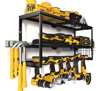 YYR Heavy Duty Power Tool Organizer Wall Mount, Cordless Drill Hanger Storage Rack, Battery Tools Holder with Charging Station Shelf for Garage Organization, Workshop, Pegboard, Shed - 24 Inch 6 Slots