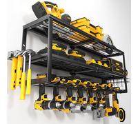 YYR Heavy Duty Power Tool Organizer Wall Mount, Cordless Drill Hanger Storage Rack, Battery Tools Holder with Charging Station Shelf for Garage Organization, Workshop, Pegboard, Shed - 32 Inch 8 Slots