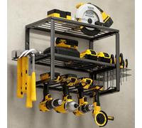 YYR Heavy Duty Power Tool Organizer Wall Mount, Cordless Drill Hanger Storage Rack, Battery Tools Holder with Charging Station Shelf for Garage Organization, Workshop, Pegboard, Shed - 16 Inch 4 Slots