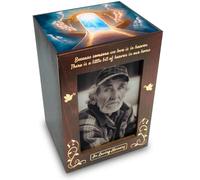 YYRaccoon Large Wood Cremation Urns Box for Human Ashes with Photo Frame | Wood Made ECO Friendly, Stairway to Heaven Pattern, 200 lbs Capacity, Funeral Ash Keepsake, for Adult Male & Female