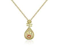 YYSuniee 925 Sterling Silver Reverse-playing Lute Pendant Neckalce Exquisite Dunhuang Elements Red Drip Cubic Zirconia Traditional Chinese Musical Instruments Statement Neckalce for Women Gift