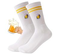 YYSWSAKY Beer socks, embroidered beer socks, women's and men's motif tennis socks, fashion drinks crew socks for men and women, cotton socks, gift ideas for beer lovers, White (white 2), One Size