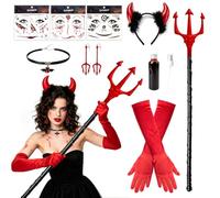 YYSWSAKY Devil Costume Women's 7-Piece - Sexy Carnival & Halloween Costume with Devil Headband, Tattoos & Accessories - Fancy Dress Costume & Vampire Style Cosplay for Women & Girls