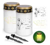 YYSWSAKY Pack of 2 Solar Grave Lights for Outdoors, LED Grave Light with Ground Spike and 4 Stickers, Grave Lights Weatherproof, Solar Powered Cemetery Candle, Grave Candle with Twilight Sensor (7 cm