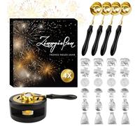 YYSWSAKY Tin Casting Game - New Year's Eve Fortune Telling Set for 24 Players - Solid Wood Stove, 4 Melting Spoons, 24 Tin Figures, Oracle Book