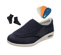 Yytcsjz Adjustable Diabetic Arthritis Edema Feet Slippers Shoes for Men, Elderly Cozy Extra Wide Surgery Recovery Edema House Orthopaedic, for Outdoor, Arthritis, Fasciitis, Swollen Feet(Blue,8.5 UK)