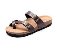 Yytcsjz Men Cork Bunion Summer Beach Footbed Slide Sandals with Arch Support, Vintage Open Toe Orthopedic Flat Slippers Adjustable Metal Buckle Strap, for Hallux Valgus, Plantar Fasciitis(Brown,9 UK)