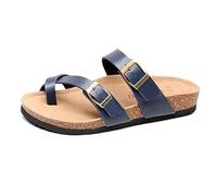 Yytcsjz Men Cork Bunion Summer Beach Footbed Slide Sandals with Arch Support, Vintage Open Toe Orthopedic Flat Slippers Adjustable Metal Buckle Strap, for Hallux Valgus, Plantar Fasciitis(Blue,4 UK)
