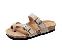 Yytcsjz Men Cork Bunion Summer Beach Footbed Slide Sandals with Arch Support, Vintage Open Toe Orthopedic Flat Slippers Adjustable Metal Buckle Strap, for Hallux Valgus, Plantar Fasciitis(Beige,8 UK)