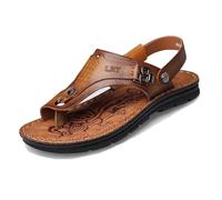 Yytcsjz Summer Breathable Slip on Arch Support Orthopedic Bunion Corrector Sandals for Men, Comfortable Adjustable Non-slip Leather Flip Flops, for Big Toes Bent Toes and Pain Relief(Khaki,6.5 UK)