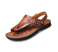 Yytcsjz Summer Breathable Slip on Arch Support Orthopedic Bunion Corrector Sandals for Men, Comfortable Adjustable Non-slip Leather Flip Flops, for Big Toes Bent Toes and Pain Relief(Brown,7 UK)