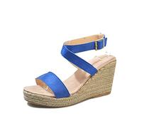 Yytcsjz Women's Wedge Sandals, Tapered Heel, Fashion, Buckle Ankle Cross Strap Espadrille, Anti Slip, Breathable, Platform Sandals, for the (Color : Blue, Size : 4 UK)