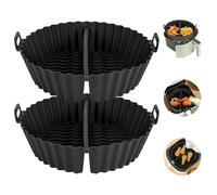 YYTECH 20 cm Round Airfryer Silicone Mould Pack of 2 Airfryer Accessories Reusable Silicone Insert Black Hot Air Fryer Baking Mould with Dividers for Microwave Oven Fryers Ovens