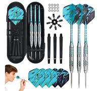 YYTECH Darts with Metal Tip, 22 g Professional Steel Darts, Steel Darts Set 3 Aluminium Shaft with Extra 3 Flying Escort Wings + 3 Frosted Spare Poles + Flight Protector + Anti Slip Ring