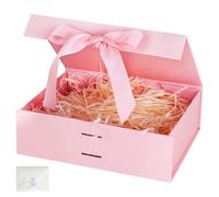 YYTECH Pink Gift Box, Luxury Magnetic Gift Box with Lid Ribbon Greeting Card Shredded Paper, Foldable Large Gift Decorative Present Boxes for Birthday Wedding Valentines Anniversaries