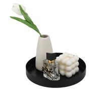YYTECH Round Decorative Tray, Black Matt Metal, 20 cm Diameter, Modern Serving Tray for Advent Wreath, Jewellery, Makeup Organiser, Vases, Stainless Steel