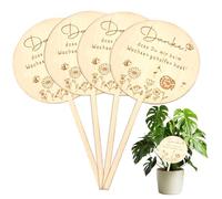 YYTECH Wooden Flower Stakes, Danke Dass Du Mir Beim Wachsen Gehelfen Hast 4 Pieces Flower Stakes Wood with Engraving Wooden Stake Flower Pot Wooden Sign Gift Thank You Farewell Nursery