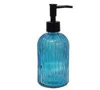 YYTSGG Blue Glass Soap Dispenser Set with Black Pump, 13.5oz