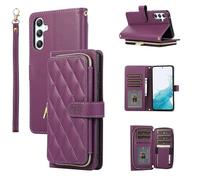 YYTVN Wallet Case for Samsung Galaxy S25 6.2 inch with Zipper Card Holder & Shoulder Strap & Wrist Strap, Crossbody Purse Handbag Stylish Protective Cover for Galaxy S25 -Dark Purple