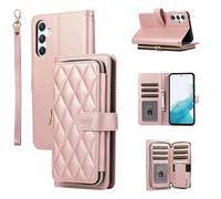 YYTVN Wallet Case for Samsung Galaxy S25 6.2 inch with Zipper Card Holder & Shoulder Strap & Wrist Strap, Crossbody Purse Handbag Stylish Protective Cover for Galaxy S25 -Rose Gold