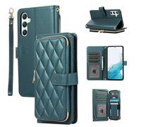YYTVN Wallet Case for Samsung Galaxy S25 Plus 6.7 inch with Zipper Card Holder & Shoulder Strap & Wrist Strap, Crossbody Purse Handbag Stylish Protective Cover for Galaxy S25 Plus -Dark Green