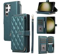 YYTVN Wallet Case for Samsung Galaxy S25 Ultra 6.9 inch with Zipper Card Holder & Shoulder Strap & Wrist Strap, Crossbody Purse Handbag Stylish Protective Cover for Galaxy S25 Ultra -Dark Green