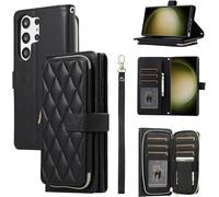 YYTVN Wallet Case for Samsung Galaxy S25 Ultra 6.9 inch with Zipper Card Holder & Shoulder Strap & Wrist Strap, Crossbody Purse Handbag Stylish Protective Cover for Galaxy S25 Ultra -Black