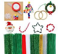 YYUENG TAK 200 pcs Pipe cleaners for craft, Green pipe cleaners for DIY Christmas Tree and Garland, Glitter pipe cleaners for craft, with wooden rings, card paper, pom poms, pearls