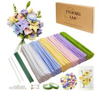 YYUENG TAK 500pcs 6 Colors Pipe Cleaners for Craft Flowers,Pipe cleaners for flower bouquet, Chenille Stems Arts & Crafts with green Floral Wires,Gardening tape,Stamen(2 Colors),Pearls,Pompoms