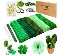 YYUENGTAK 500pcs Pipe Cleaners for Craft Flowers,5 Assorted Colors Green Pipe Cleaners for Flower,Fuzzy Sticks Craft Supplies for Flower DIY Craft Kit Gift, Chenille Stems Arts & Crafts with Tutorial