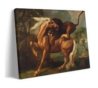 YYUEQIL George Stubbs Prints A Lion Attacking A Horse Wall Art Wall Art Painting Canvas Gift Living Room Prints Bedroom Decor Artworks Frame 16x24inch(40x60cm)