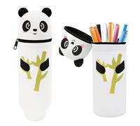 YYUEZHI 2 in 1 Silicone Pencil Case, Legami Kawaii School Pencil Case, Telescopic Pencil Holder, with Zip, Vertical, for Kids, School, Home and Office (Panda)