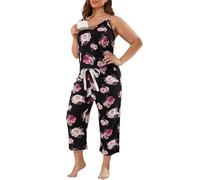 YYUHNGBN Pajamas for Women Prints Sleeveless Pjs Tank Top Capri Pants Pajama Sets Cooling Sleepwear,Black,1XL