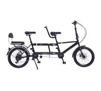 YYUINU Adult 20 Inch Folding Tandem Bike, 7 Speed 3 Person Parent-child Bike, Adjustable 2 Seat Height, Dual Disc Brakes, City Beach Cruiser Bike, Scenic Sightseeing Car,Black-20in