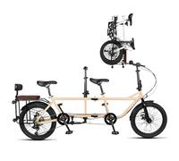 YYUINU City Beach Cruiser Bike,7-speed 3-person Parent-child Bike, Family Parent-child Folding Tour, Can Stand And Push, Can Enter The Elevator And Car Trunk,A-20in