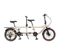 YYUINU Folding Tandem Bike, 20 Inch Tandem Bike For Adults, 7-Speed 3 Person Foldable Bike, City Beach Cruiser Bike With Adjustable 2 Seater Height And Dual Disc Brakes,Beige-20in