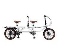 YYUINU Folding Tandem Bike, 20 Inch Tandem Bike For Adults, 7-Speed 3 Person Foldable Bike, City Beach Cruiser Bike With Adjustable 2 Seater Height And Dual Disc Brakes,White-20in