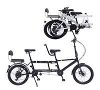 YYUINU Folding Tandem Bike, 20 Inch Tandem Bikes For Adults, 7 Speed 3 Person Foldable Bike, City Beach Cruiser Bikes With Adjustable 2-Seater Height And Dual Disc Brakes,Black-20in