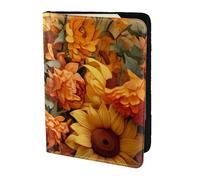 yyunbmr Genuine Leather Passport Case Passport Cover with Card Slots Travel Accessories Spring Sunflowers Retro Flowers Print