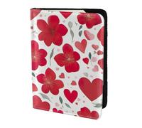 yyunbmr Genuine Leather Passport Case Passport Cover with Card Slots Travel Accessories Valentine's Day Red Heart Flower Print