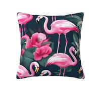 yyunbmr Linen-Style Decorative Pillow Sham Square Cushion Cover Home Decor Flamingo Floral Printed Print 20 * 20in